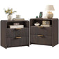 24" Fluted Nightstand Set of 2 with Charging Station, Bedside Table with Metal Handle, NightStand with 2 Drawer and Shelf, End Table for Bedroom, Curved Profile, Black Walnut - color: Black Walnut-2 Drawers, size: 2 Drawers
