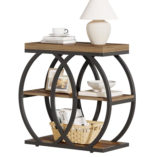Tribesigns End Table, 3-Tier Narrow Side Table with Metal Frame, Industrial Rectangular Storage Stand for Living Room, Bedroom, Small Spaces, 23.62" L x 11.81" W x 25.59" H, Brown