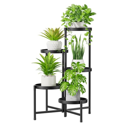 iDavosic.ly 5 Tier Large Plant Stand Indoor with 10 Inch Wide Tray, Tiered Corner Metal Outdoor Flower Display Holder Shelf, Folding Tall Rack for Patio Porch Living Room, Modern Black - color: Black, size: 5 Tiers