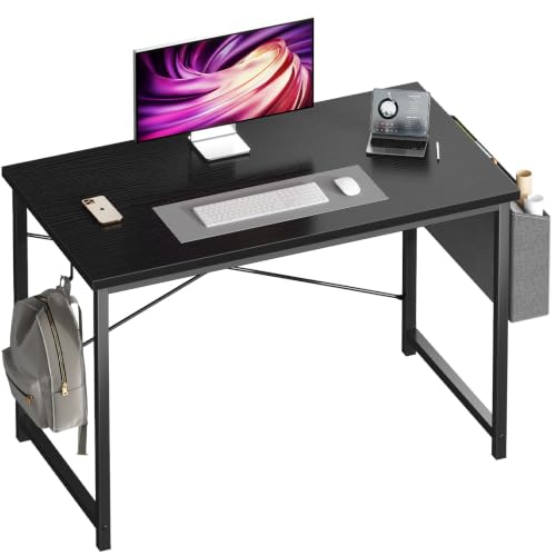 OLIXIS Computer Desk, 44 Inch Home Office Desks for Small Spaces, Writing Craft Study Gaming Table for Bedroom, Modern Computer Workstation with Storage Bag and Headphone Hook, Black - color: Black, size: 44 Inch with Hook