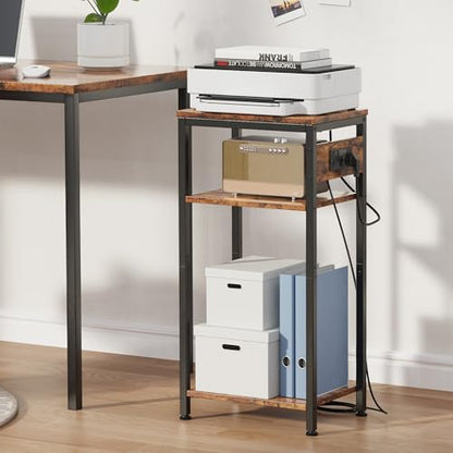 Side Table with Charging Station, Nightstand with USB Ports and Outlets, Tall Side Table with 3 Storage Shelves, Small Entry Table for Living Room, Bedroom, Sofa Couch, Hallway, Office, Rustic Brown - color: Rustic Brown, style: With Outlet