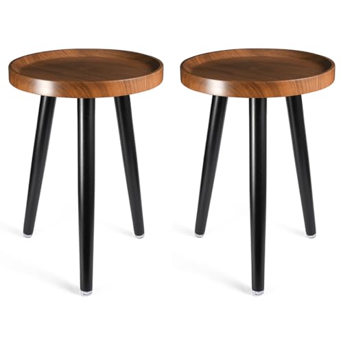 KGPLOME Indoor Plant Stand,Tall Stand with Raised Design(Walnut,12x18 in) | 2 Pack Wood Mid Century Plant Table in Walnut Finish,Plant Stand for Flower Pot,Modern Round Small Side End Table - color: Walnut, size: 12"x18" 2 Pack
