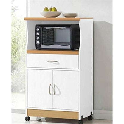 Kitchen Accent Cart with Wheels - White Storage Cabinet, Microwave Stand, Compact Design - 15.50" L x 23.60" W x 45.40" H