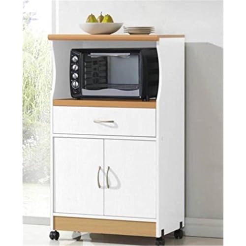 Kitchen Accent Cart with Wheels - White Storage Cabinet, Microwave Stand, Compact Design - 15.50" L x 23.60" W x 45.40" H