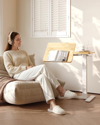 FLEXISPOT Adjustable Height C-Shaped End Table with Split Tilting Top – Mobile Side Table for Sofa & Bedside, Slides Under Furniture, Hidden Wheels for Small Spaces(31.6" W x 15.7" D,Maple) - color: Maple, size: 31.6"W x 15.7"D