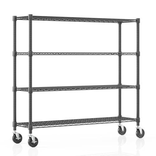 Homdox Heavy Duty Metal Shelves for Storage, 4 Tier Storage Racks and Shelving, Commercial Adjustable Wire Shelving Unit on Wheels, Garage Rack Pantry Shelves Kitchen Shelving, 18"x60"x72", Black - color: Black, size: 18"Dx 60"Wx 72"H, 4 Tier
