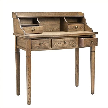SAFAVIEH Furniture - Landon 5-Drawer Writing Desk - Oak - Solid Wood - Classic Hutch Design - Ideal for Home Office, Living Room, Den, 36.2"W x 19.1"D x 40.5"H (AMH6516A) - color: Oak