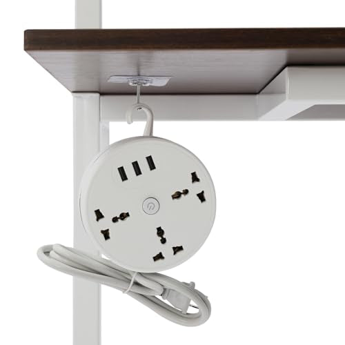 2-Shelf Industrial Wall Mount Ladder, Wall Mount Computer or Writing Desk, Computer Laptop Desk with Shelves, Floating Desk with Storage, Wall Table for Home Office, White (20"x30"x72.5") - color: White/ Brown