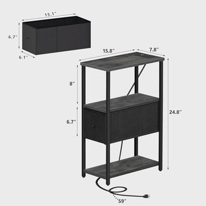 TUTOTAK Small Narrow LED End Table with Charging Station, Side Table Outlets, Nightstand with Cloth Drawer, Set of 2, Couch Table, for Living Room, Bedroom, Bedside, Charcoal Grey TB01BY059 - color: Charcoal Grey, style: 1 Drawer with Plug & Light