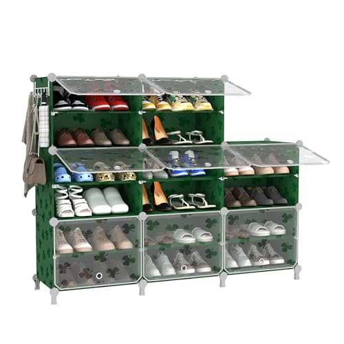 UNKU Shoe Rack, 8 Tier Shoe Storage Cabinet 32 Pair Plastic Shoe Shelves Organizer for Closet Bedroom Entryway Green - color: Green, size: 8x2