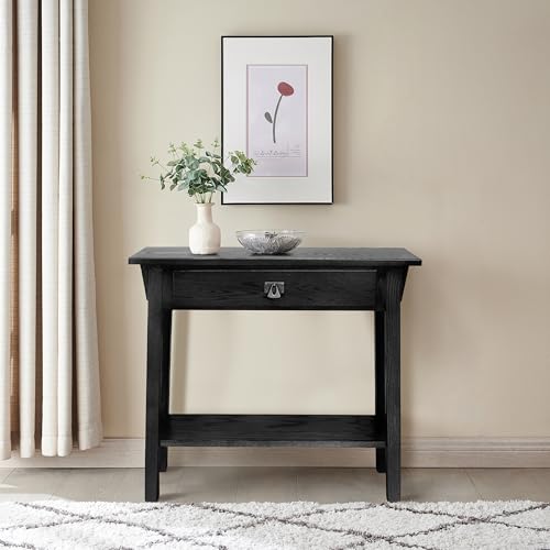 Leick Home Mission Console Table, Solid Wood, 1 Storage Drawer, Bottom Display Shelf, Narrow Depth, Easy-Assembly, For Living Room/Hallway, Slate Black, 30 in L x 10 in W x 28 in H, 9057-SL - color: Black