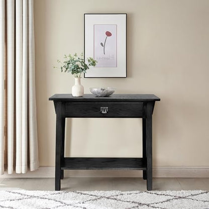 Leick Home Mission Console Table, Solid Wood, 1 Storage Drawer, Bottom Display Shelf, Narrow Depth, Easy-Assembly, For Living Room/Hallway, Slate Black, 30 in L x 10 in W x 28 in H, 9057-SL - color: Black