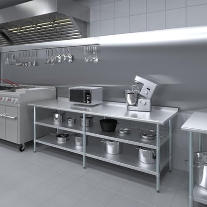 AmGood Stainless Steel Work Table with 1.5" Backsplash and 2 Shelves | Metal Kitchen Food Prep Table | NSF (96" Long x 30" Deep) - size: 96" Long x 30" Deep