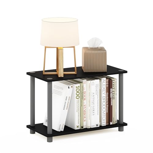 Furinno TURN-N-TUBE Side Table, 2-Tier Modern Rectangle End Table with Open Shelf, Night Stand, Bedside Table, Toolless Assembly, for Living Room, Bedroom, Black - color: Black/Grey, size: 1-Pack