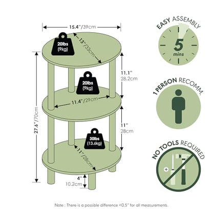 Furinno Turn-N-Tube Side Table, 3-Tier Oval End Table, Night Stand, Bedside Table, for Living Room, Bedroom, Amber Pine/Black - color: Amber Pine, size: 1-Pack, Plastic Frame, 3-Tier, 27.6 Inches Tall