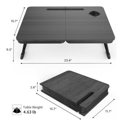 BUYIFY 23.4" Foldable Lap Desk Bed Table with Cup Holder Portable Tray | Folds Flat for Easy Storage, No Assembly Laptop Bed Desk, Sturdy and Lightweight, Patent Design, Black with stand - color: Black With Stand