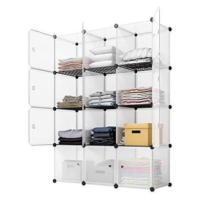 Cube Storage Organizer, 12-Cube Storage Cubes Shelves Bookshelf,Closet Organizers, DIY Stackable Plastic Clothes Shelving for Bedroom, Home, White
