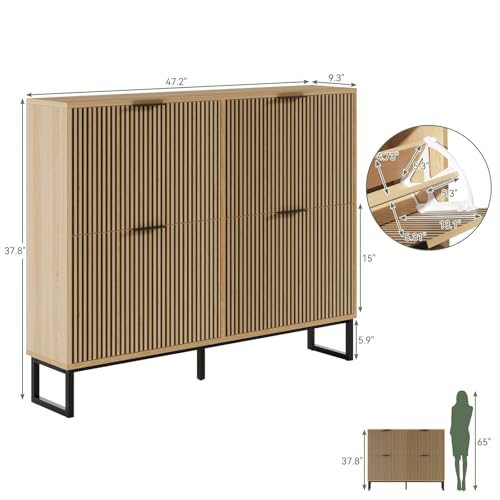 Shoe Cabinet Storage with 4 Flip Drawers, Narrow Hidden Shoe Organizer Cabinet for Entryway, Modern Freestanding Slim Shoe Rack Organizer Shoe Cupboard for Hallway, Natural Wood - size: 4 Flip Drawers
