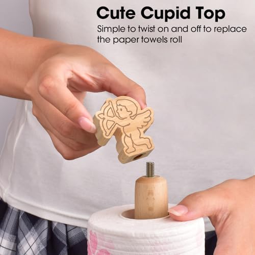 KitchLife Cute Wooden Paper Towel Holder Countertop - Solid Freestanding Paper Towel Dispenser Stand Organizer with Anti-Skid Base (Cupid) - style: Cupid