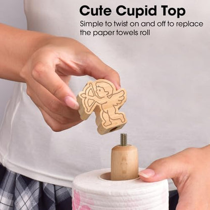 KitchLife Cute Wooden Paper Towel Holder Countertop - Solid Freestanding Paper Towel Dispenser Stand Organizer with Anti-Skid Base (Cupid) - style: Cupid