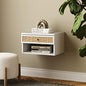 Nathan James Jackson Wall Mounted Rattan Floating Bedroom Nightstand with Storage Drawer and Modern Open Shelf Cubby, White/Rattan - color: White/Rattan, size: 1