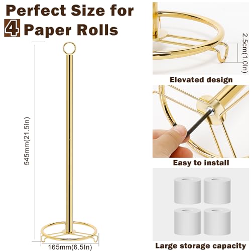 Bath Toilet Paper Holder, Metal Toilet Tissue Roll Organizer Storage, Tissue Paper Holder Stand for Bathroom/Kitchen Countertop, 21" H (Gold) - color: Gold