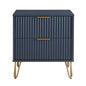 BROVAVE Sturdy Metal Legs Small Nightstand, Modern Nightstand with Textured Drawers, Storage Cabinet for Indoor use, Dark Blue - color: Dark Blue