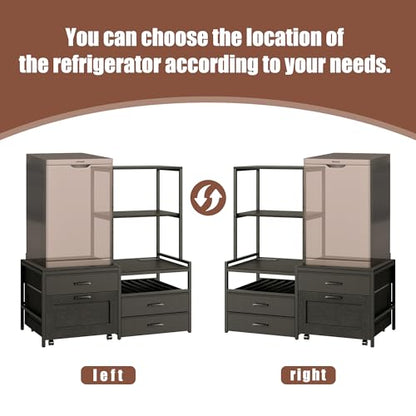 Herture Mini Fridge Stand with Wine Rack, Kitchen Bakers Rack with Power Outlet, Microwave Oven Stand, Coffee Bar, Movable Drawers, for Dorm,Office, Black HB04BXB - color: Black