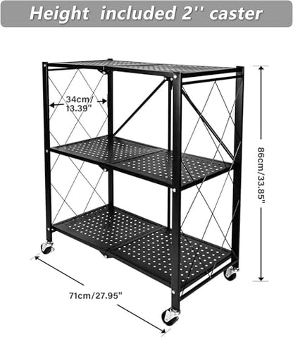Kitchen Garage Metal Shelves, Storage Shelves Organizer, Foldable Metal Shelving, Closet Shelving Unit, 28" W x 14" D x 34" H Bakers Rack Microwave Stand, Plant Stand with Wheels (3-Tier Shelf) - color: 3-tier Shelf