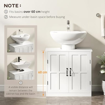 kleankin Pedestal Sink Storage Cabinet, Under Sink Cabinet with 2 Doors and Adjustable Shelf, Bathroom Vanity with U-Shape Cut-Out, White - color: White