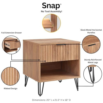 Sturdy Metal Legs Bedside Stand, Nightstand with Textured Drawer, Accent Table for Bedroom for Indoor use, Brown - color: Brown