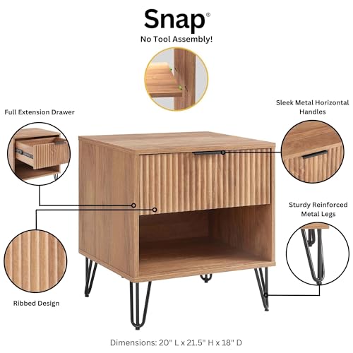 JOSHEN Sturdy Metal Legs Nightstand, Bedside Stand with Textured Drawer, Accent Table for Bedroom for Indoor use, Brown - color: Brown
