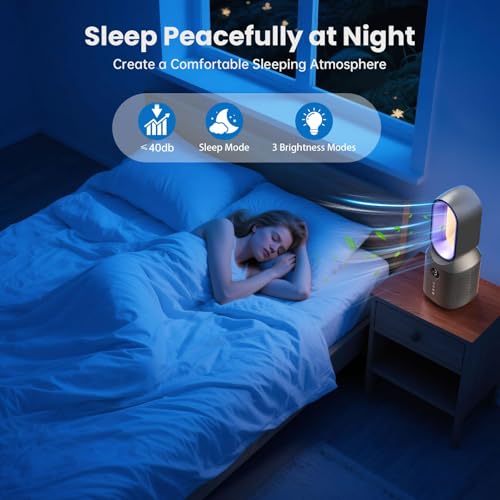 Desk Fan,13 Inch Portable Bladeless Fan, Small Quiet Office Fan with 106° Oscillating, 3 Speeds & Night light, LED Display, Button Control, Personal Table Fan for Bedroom, Office, Home, Study Room - color: Grey