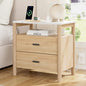Night Stand, 23" Wide Nightstand, Modern Large Nightstand with Charging Station & Faux Marble Top, 2 Drawer End Table with Solid Round Post Legs, Bedside Table for Bedroom, Natural Oak - color: Natural Oak + Faux Marble Top, size: 24''W x 15.7'D x 24''H (