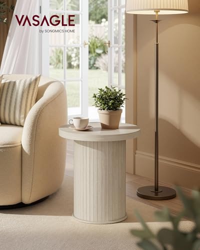 VASAGLE Round Side Table, Tambour End Table, Mid Century Modern Nightstand, Easy Assembly, for Small Spaces, Living Room, Bedroom, Home Office, 17.7 x 19.7 Inches, Travertine Beige ULET295L101 - color: Travertine Beige, size: Round