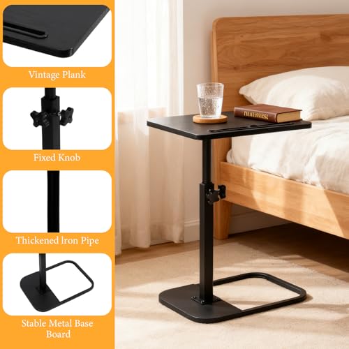 jessie Tv Tray C Table, Adjustable End Table for Couch 360° Swivel C Shaped End Table with Phone Tablet Slot for Living Room, Sofa, Bedside, Bathroom (Black) - color: Black