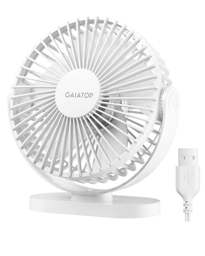 Gaiatop USB Desk Fan, 5.5 Inch Small Quiet Powerful 3 Speeds 90° Rotate, Personal Mini Portable Desktop Table Fans, Cooling for Home Office Car Travel Indoor Outdoor White - color: White, size: Small