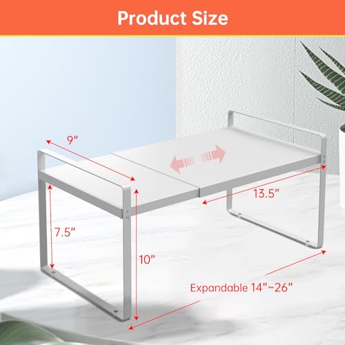 Expandable Cabinet Shelf Rack 9" Wide – Fits 14" to 25" Cabinets (White) | Expandable 14" to 25", Fits Most Standard Cabinets, Heavy Duty Metal, Non-Slip, for Kitchen, Pantry, Spices, Cans & Bottles - color: 9" wide ( 1 PACK)