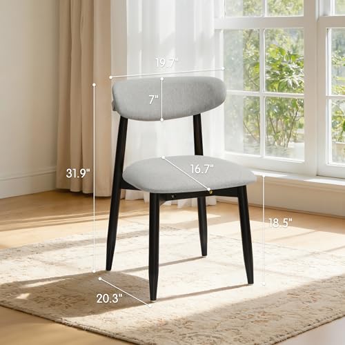 CHUN YI Dining Chairs Set of 2, Upholstered Solid Wood Dining Room Chairs, Mid Century Modern Fabric Kitchen Chairs with Ergonomic Curved Back, Gray (Only Chairs) - color: Grey, size: Set of 2