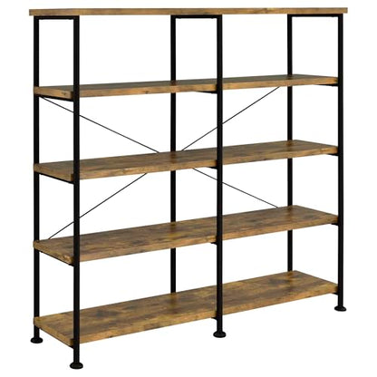 Coaster Home Furnishings - Analiese - Wood and Metal - 4-Tier Double Bookshelf with Open Shelves, X-Back Bracing, and Rectangular Frame - Home Office - 63-Inch - Rustic Nutmeg - 801543 - color: Rustic Nutmeg
