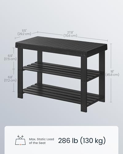 SONGMICS HOME 3-Tier Bamboo Shoe Bench, Shoe Rack, for Entryway Bathroom Bedroom, 11.5 x 27.8 x 18 Inches, Black - color: Black