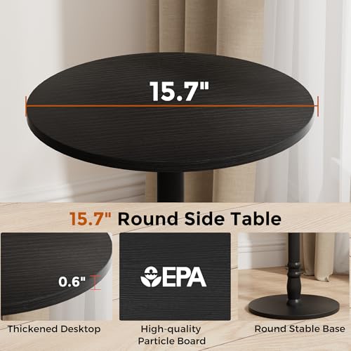 Homleke 16" Round Side Tables, Solid Wood Pillar with Wood Top & Base, Small Drink Accent Table for Living Room, Bedroom, Sofa & Office, Easy Assembly, Black - color: Black