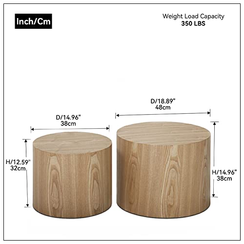 Round Coffee Table Set of 2, Nesting Coffee Table and End Table Set Wood Small Circle Drum Side Table for Living Room Office, No Assembly,Wooden - color: Wooden