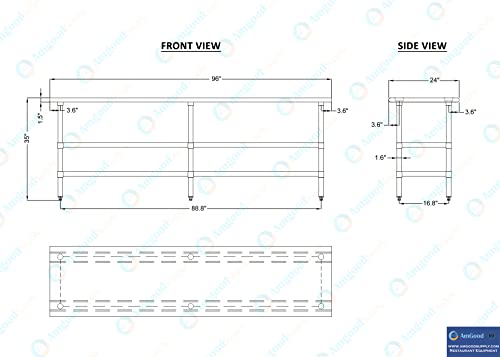 Stainless Steel Work Table with 2 Shelves | Metal Utility Table | Commercial & Residential NSF Utility (Stainless Steel Table with 2 Shelves, 96" Long x 24" Deep) - size: 96" Long x 24" Deep