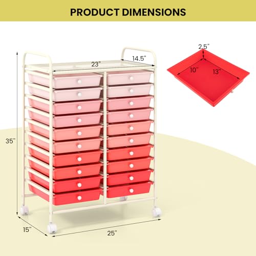 DREAMADE Rolling Cart with Storage Drawers, Utility Cart with Removable Plastic Drawers, Lockable Wheels, Art Cart for Classroom Organization Art Supplies Office Scrapbook (20 Drawers, Mixed-pink) - color: Mixed-pink, style: 20 Drawers
