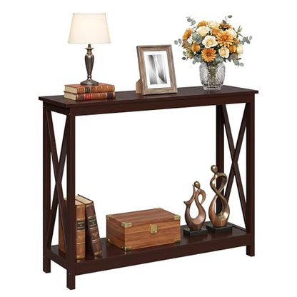 ZENY Console Table, Entryway Table, Narrow Sofa Table with 2-Tier Shelves, Entrance Table for Living Room, Hallway, Foyer (Brown) - color: Brown, size: 39.4"W