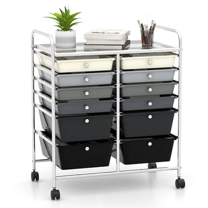 Moccha 12-Drawer Rolling Storage Cart - Utility Cart on Wheels with Lockable Casters for Craft Art Supply Paper Salon, Mobile Drawer Carts for Classroom Teacher School Office (Gradient Grey) - color: Gradient Grey, style: 12 Drawers
