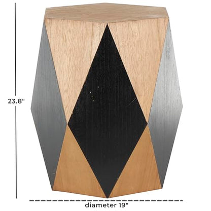 Deco 79 Wood Geometric Side End Accent Table Diamond End Table with Black Accents, Side Table 19" x 19" x 24", Brown - color: Brown, size: 19" x 19" x 24"