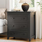 Xixini Farmhouse Nightstand with 3 Storage Drawers, 27.55" Wide Wood Bedside Table, Modern Side Table with Metal Handle, End Table for Bedroom, Black - color: Black