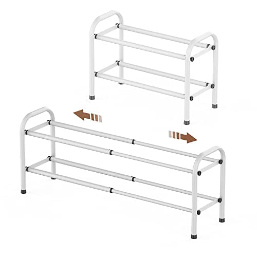 Gonfoam Expandable 2-Tier Shoe Rack for Closet and Entryway, White | Tool-Free Assembly, Metal Material, Adjustable Shoe Organizer, Sturdy, Small Space Solution, Dorms, Garages, Apartments. - color: White, size: 2 Tier